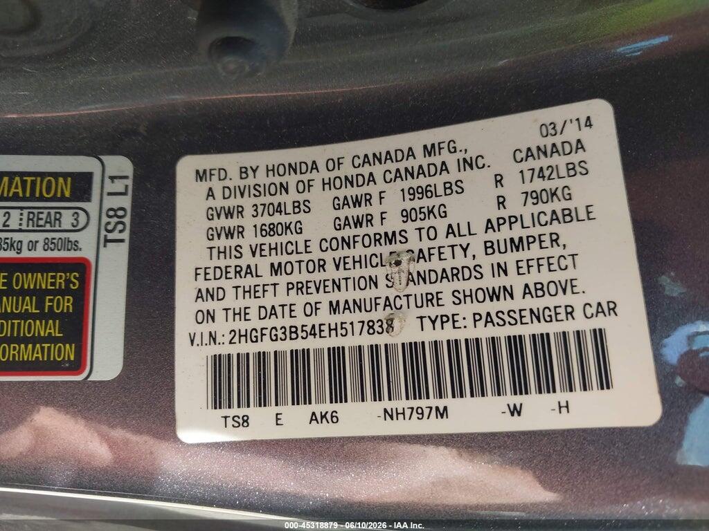 2HGFG3B54EH517838 2014 HONDA CIVIC photo no. 9