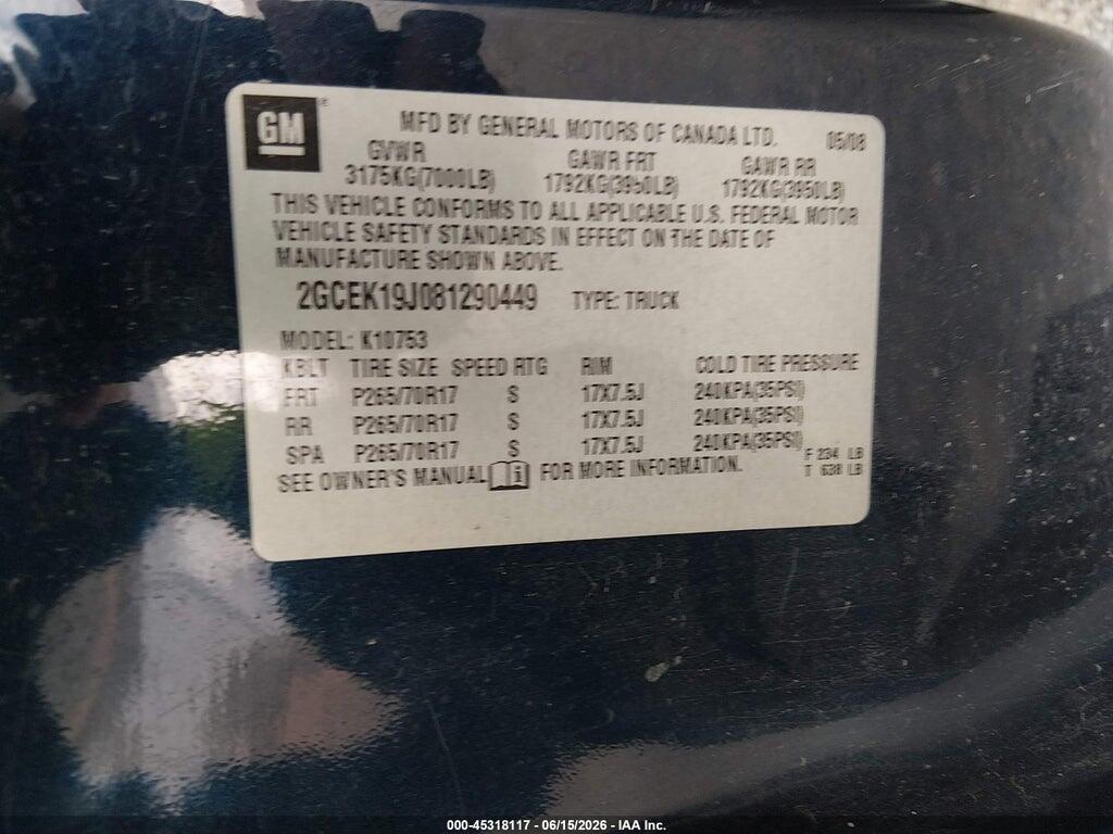 2GCEK19J081290449 2008 CHEVROLET SILVERADO 1500 photo no. 9