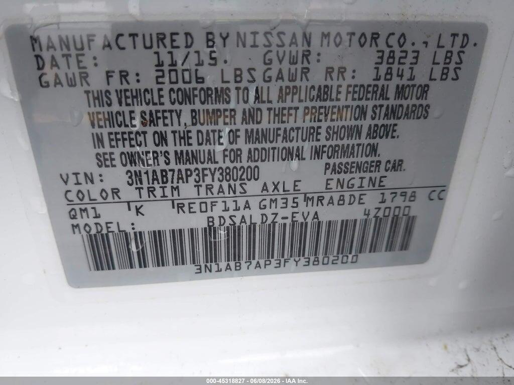 3N1AB7AP3FY380200 2015 NISSAN SENTRA photo no. 9