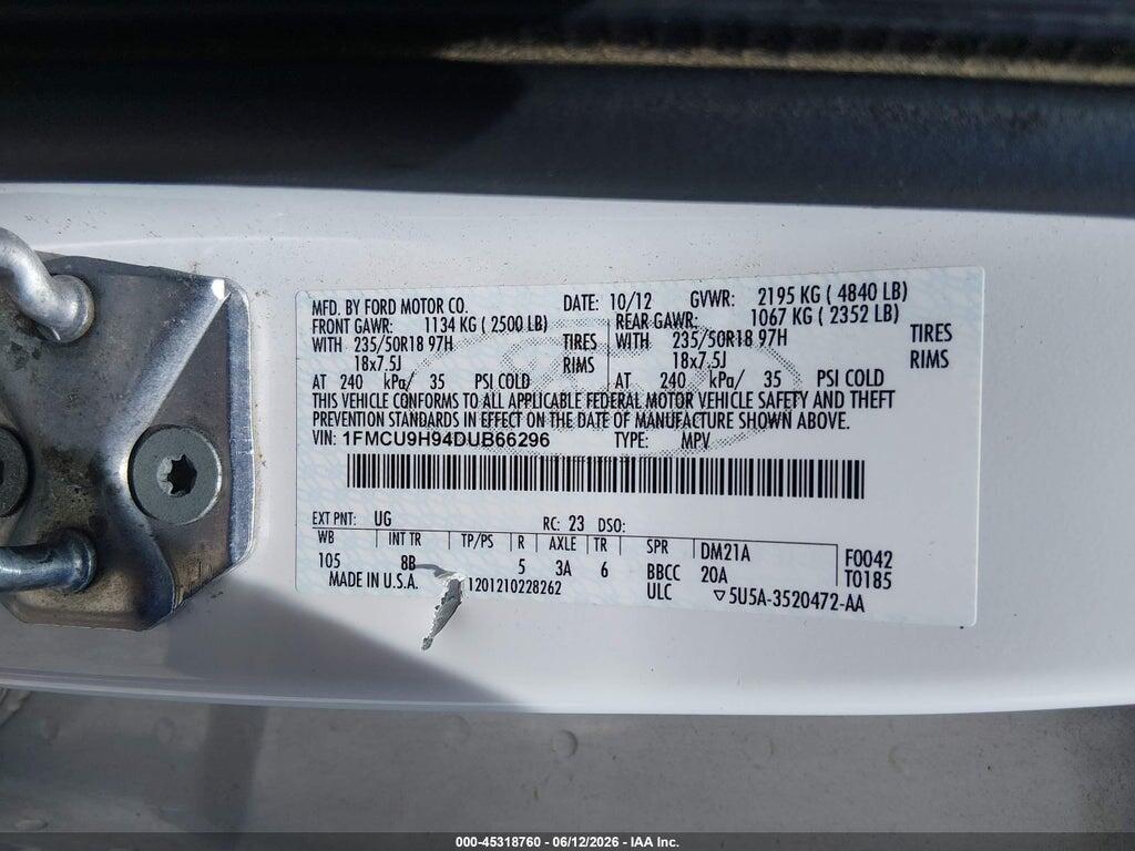 1FMCU9H94DUB66296 2013 FORD ESCAPE photo no. 9