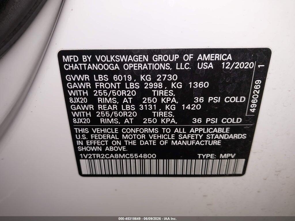 1V2TR2CA8MC554800 2021 VOLKSWAGEN ATLAS photo no. 9