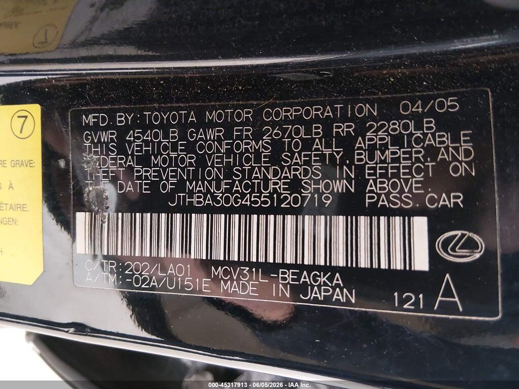 JTHBA30G455120719 2005 LEXUS ES 330 photo no. 9