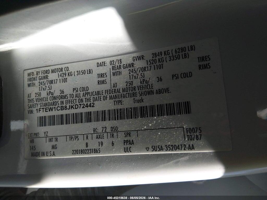 1FTEW1CB8JKD72442 2018 FORD F-150 photo no. 9