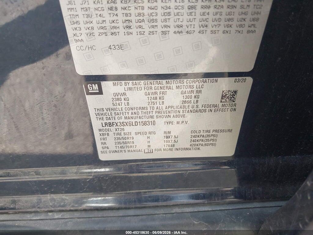LRBFX3SX6LD158310 2020 BUICK ENVISION photo no. 9