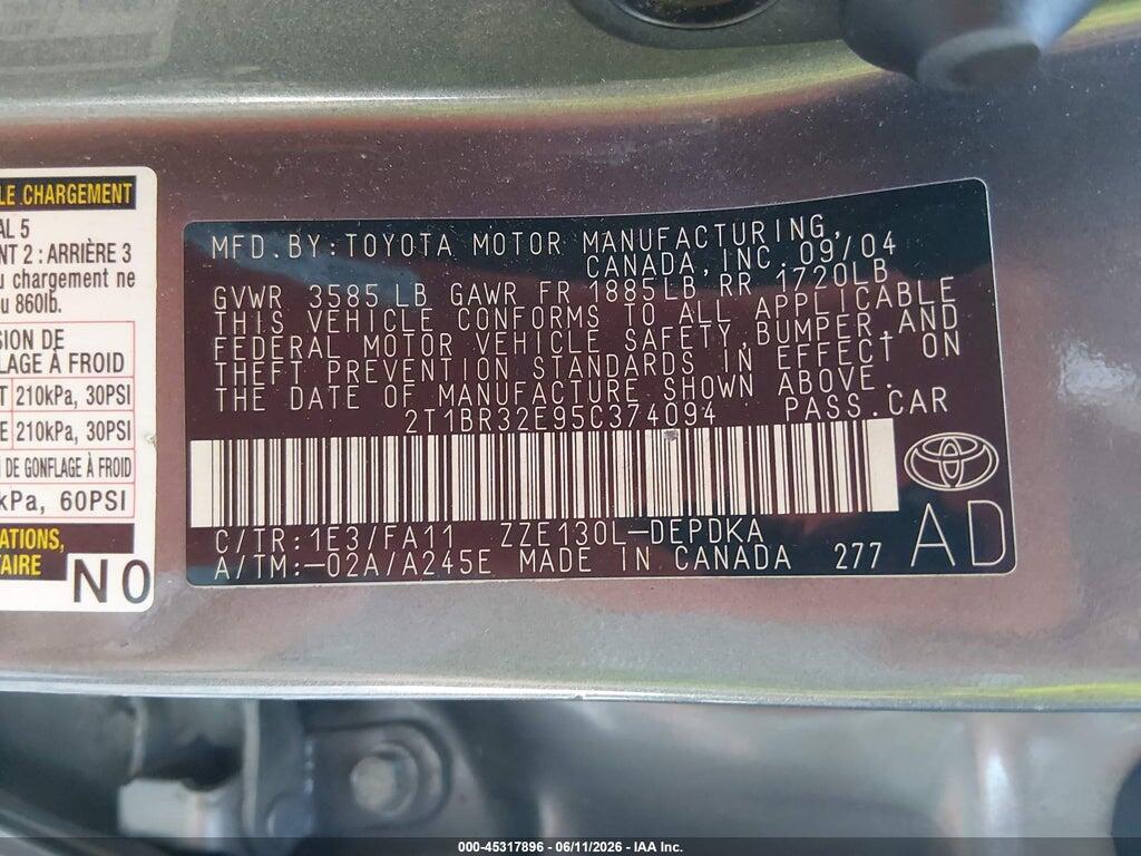 2T1BR32E95C374094 2005 TOYOTA COROLLA photo no. 9