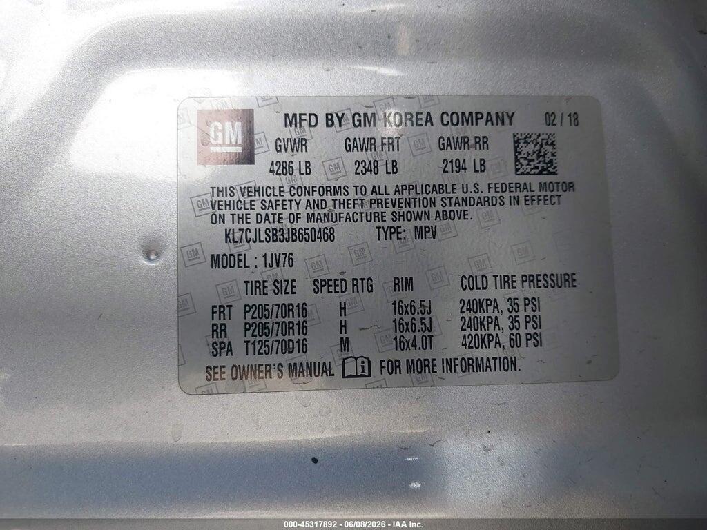 KL7CJLSB3JB650468 2018 CHEVROLET TRAX photo no. 9