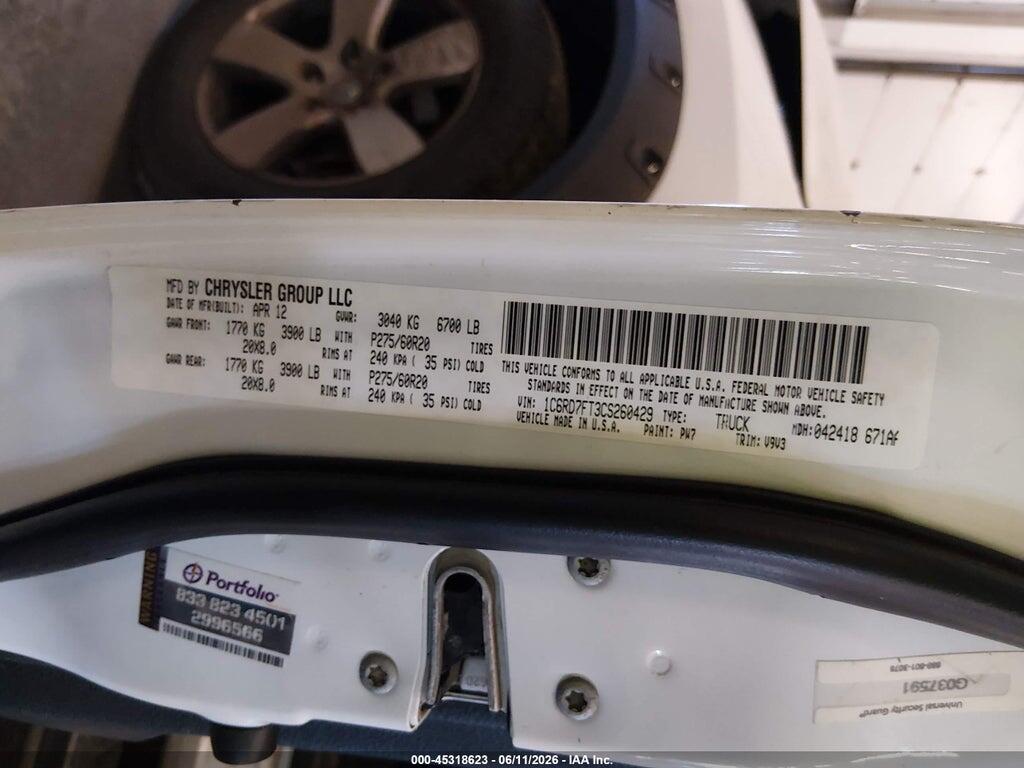 1C6RD7FT3CS260429 2012 RAM 1500 photo no. 9