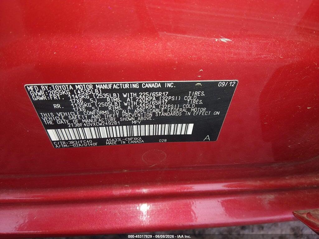 2T3BF4DVXCW249281 2012 TOYOTA RAV4 photo no. 9