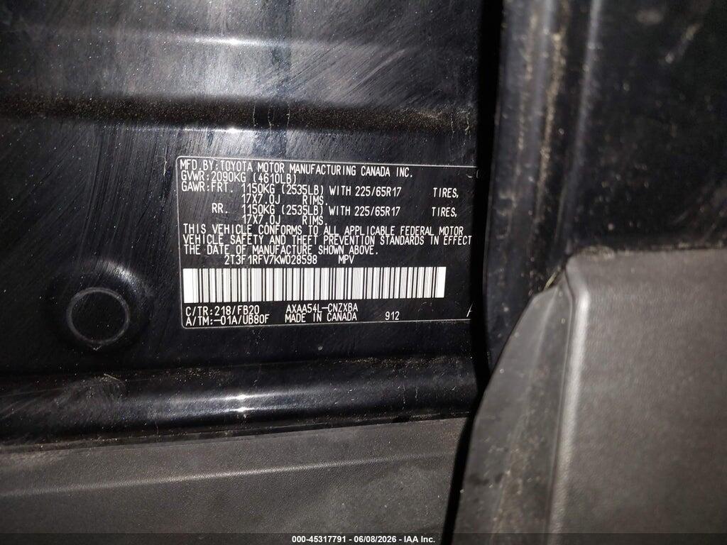 2T3F1RFV7KW028598 2019 TOYOTA RAV4 photo no. 9