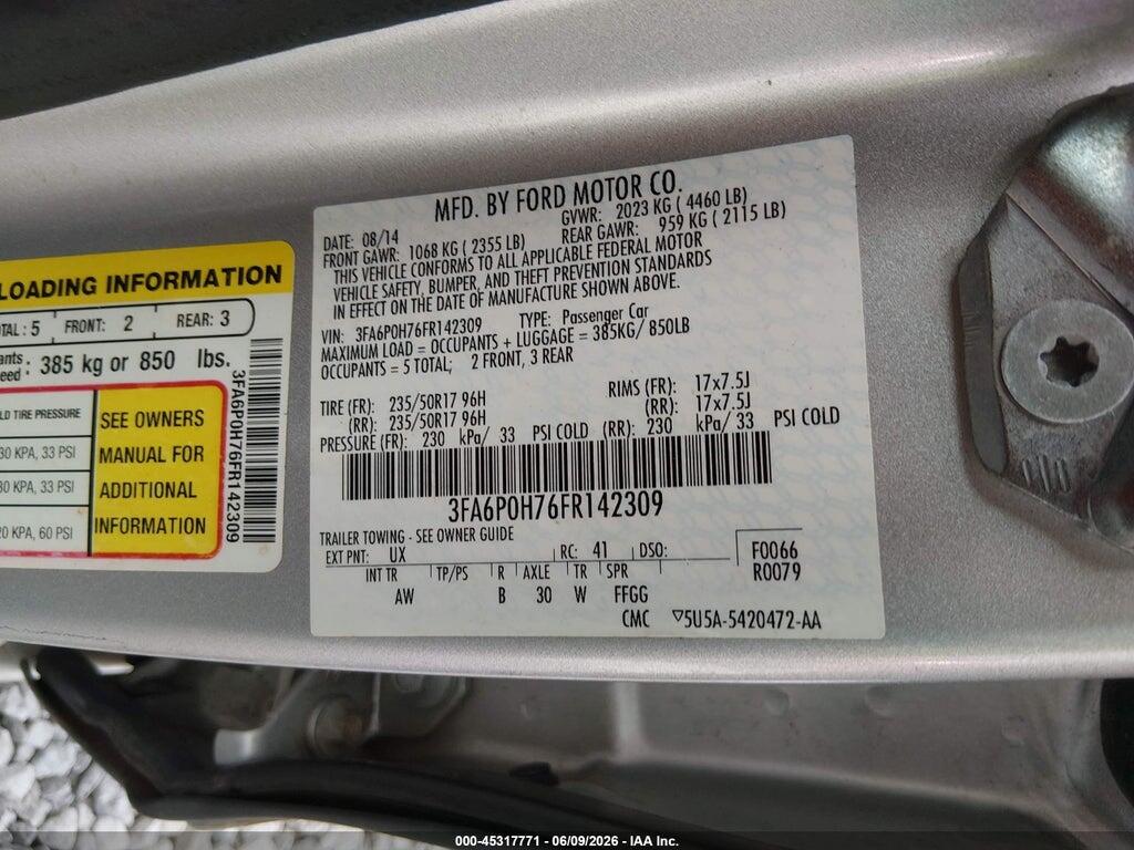 3FA6P0H76FR142309 2015 FORD FUSION photo no. 9