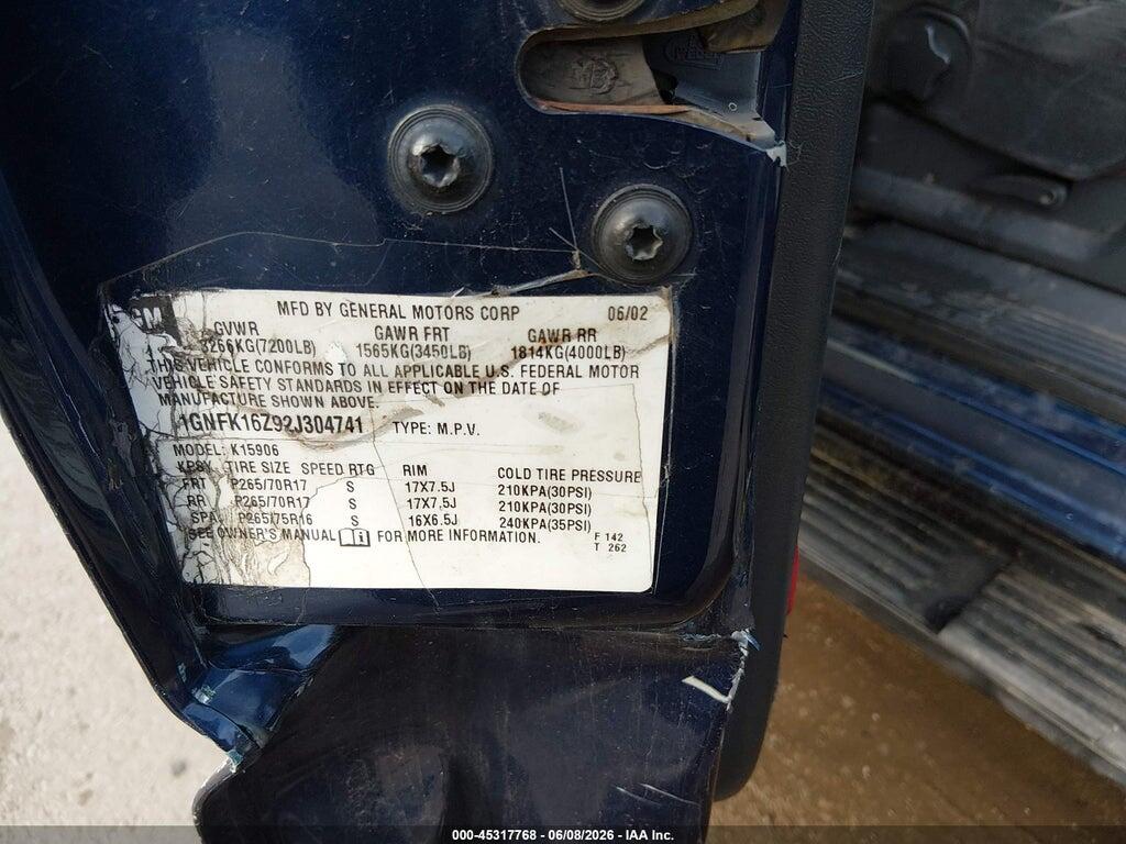 1GNFK16Z92J304741 2002 CHEVROLET SUBURBAN 1500 photo no. 9
