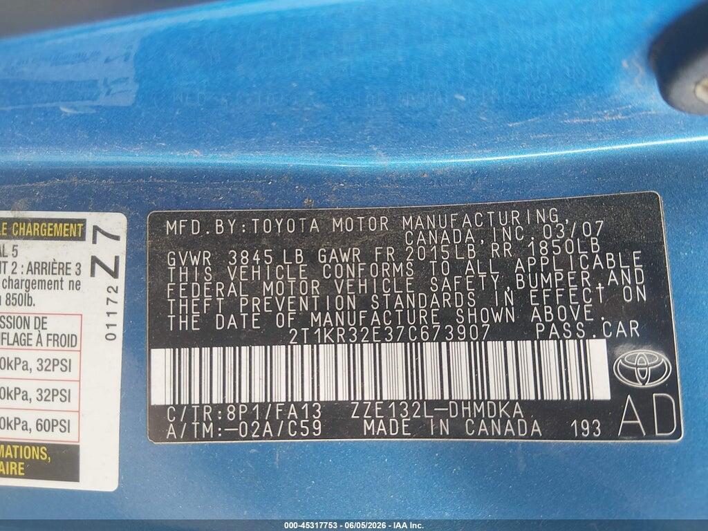 2T1KR32E37C673907 2007 TOYOTA MATRIX photo no. 9