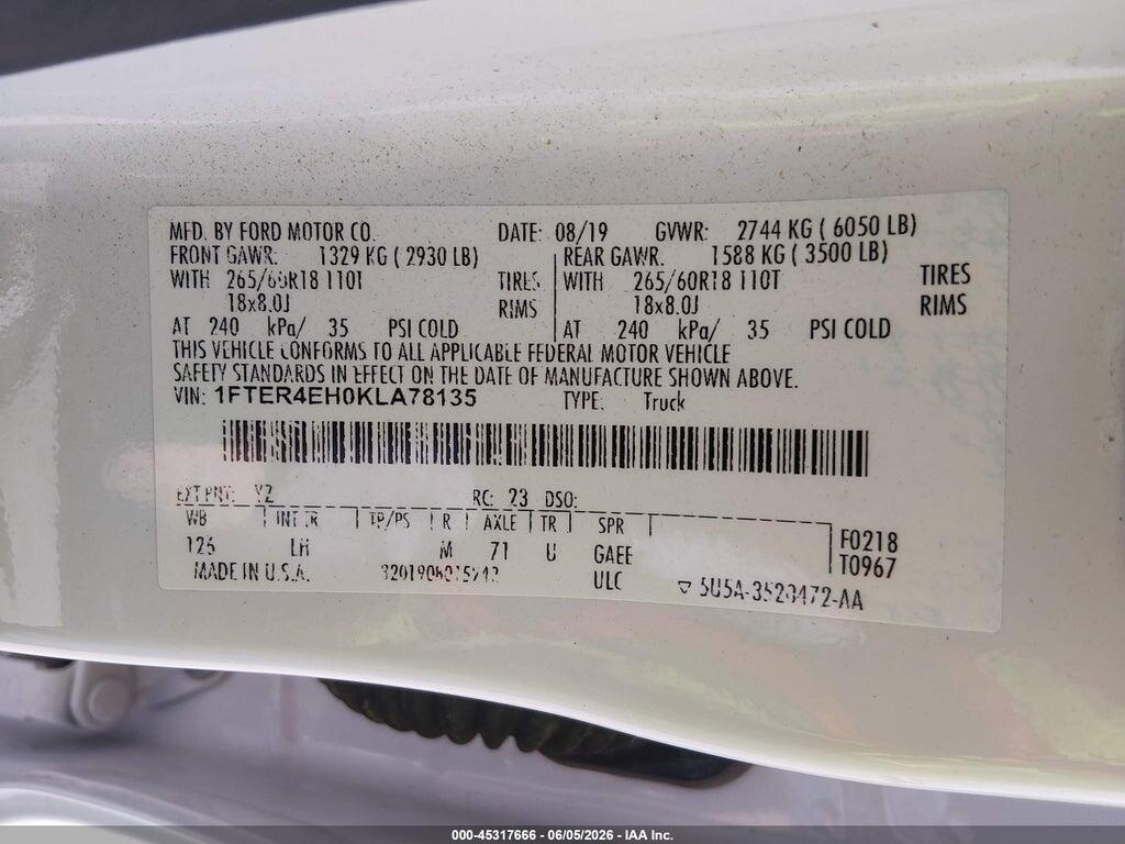 1FTER4EH0KLA78135 2019 FORD RANGER photo no. 9