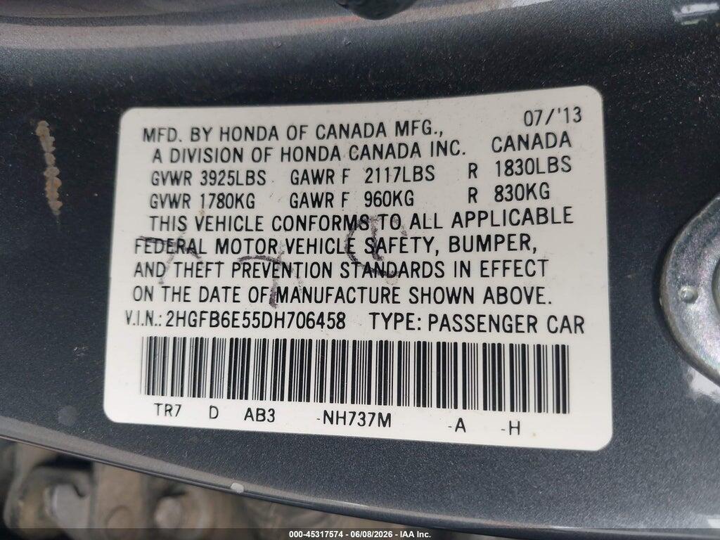 2HGFB6E55DH706458 2013 HONDA CIVIC photo no. 9