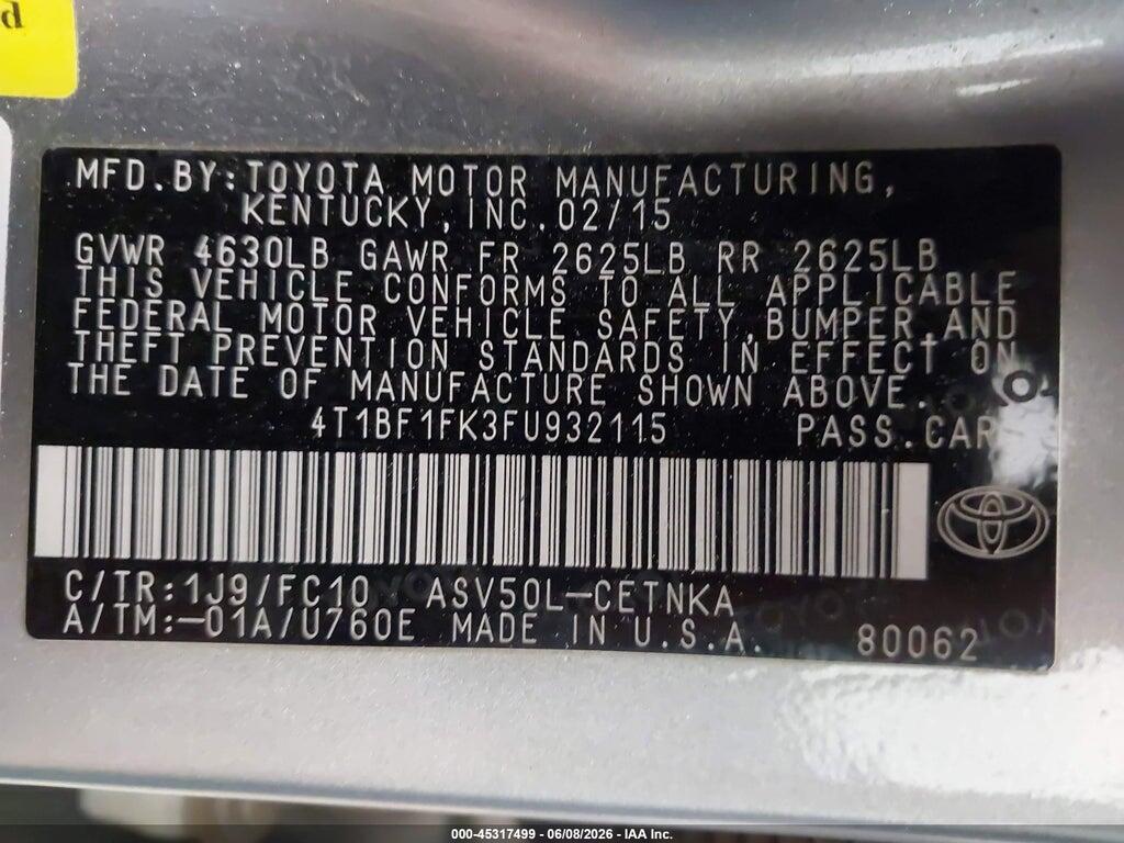 4T1BF1FK3FU932115 2015 TOYOTA CAMRY photo no. 9