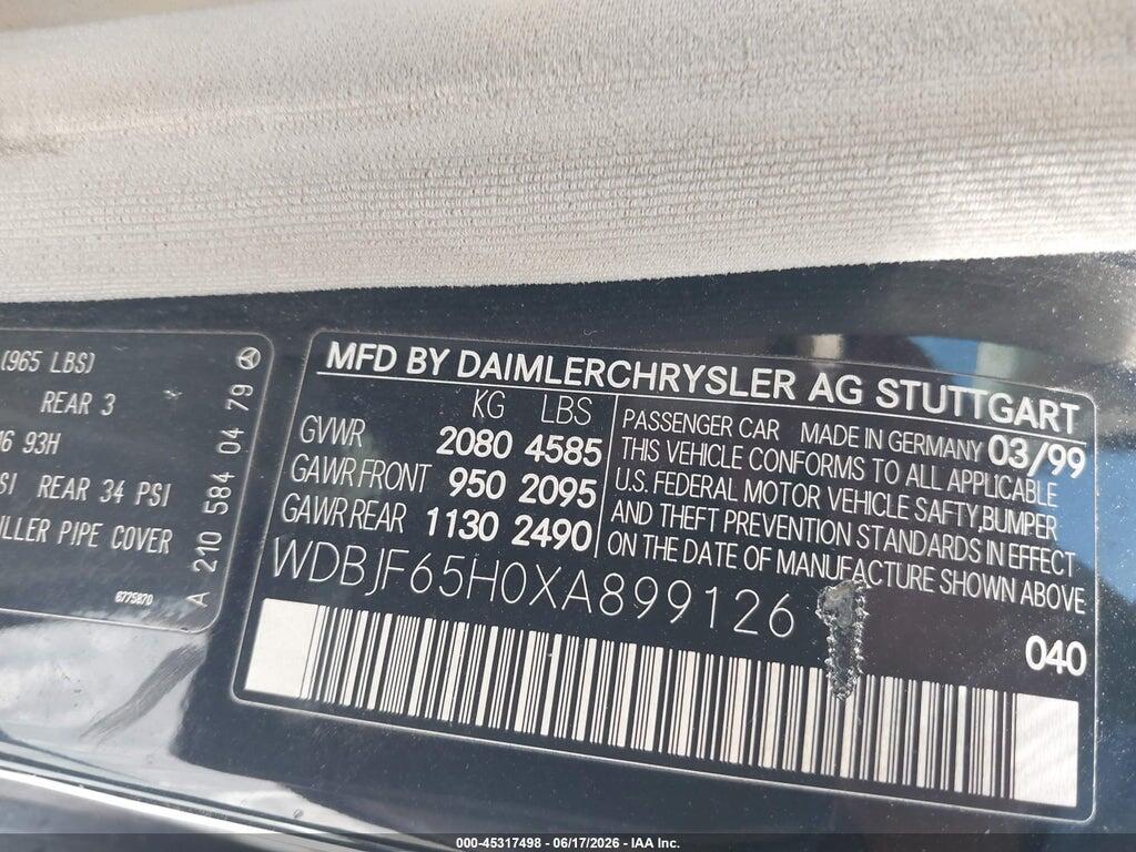 WDBJF65H0XA899126 1999 MERCEDES-BENZ E 320 photo no. 9
