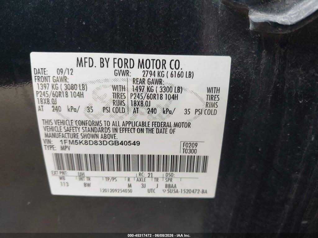 1FM5K8D83DGB40549 2013 FORD EXPLORER photo no. 9