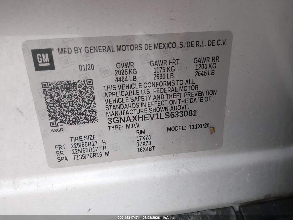 3GNAXHEV1LS633081 2020 CHEVROLET EQUINOX photo no. 9