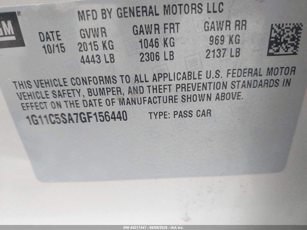 1G11C5SA7GF156440 2016 CHEVROLET MALIBU LIMITED photo no. 9