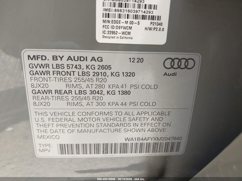 WA1B4AFYXM2047640 2021 AUDI SQ5 photo no. 9