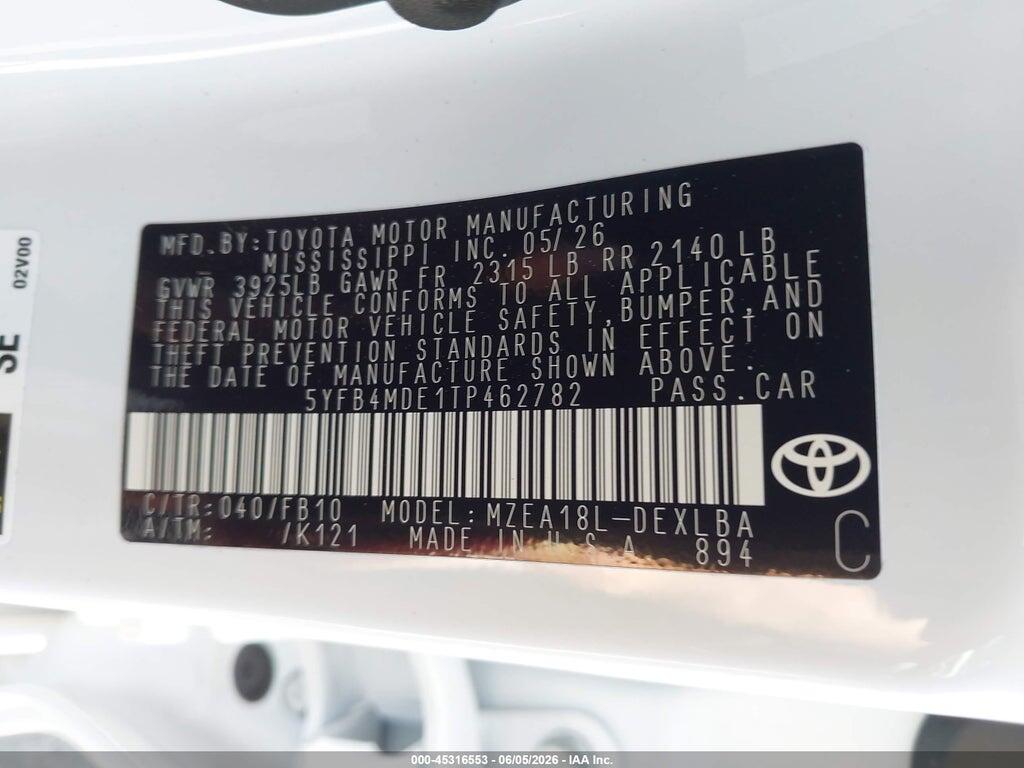 5YFB4MDE1TP462782 2026 TOYOTA COROLLA photo no. 9