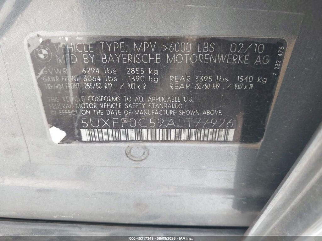 5UXFF0C59ALT77926 2010 BMW X5 photo no. 9