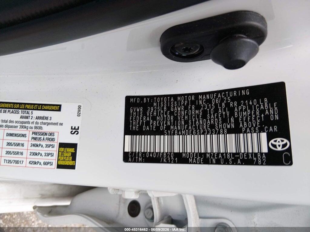 5YFB4MDE6SP333788 2025 TOYOTA COROLLA photo no. 9