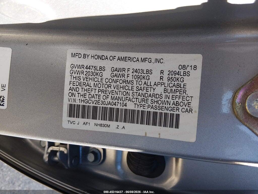 1HGCV2E30JA047104 2018 HONDA ACCORD photo no. 9