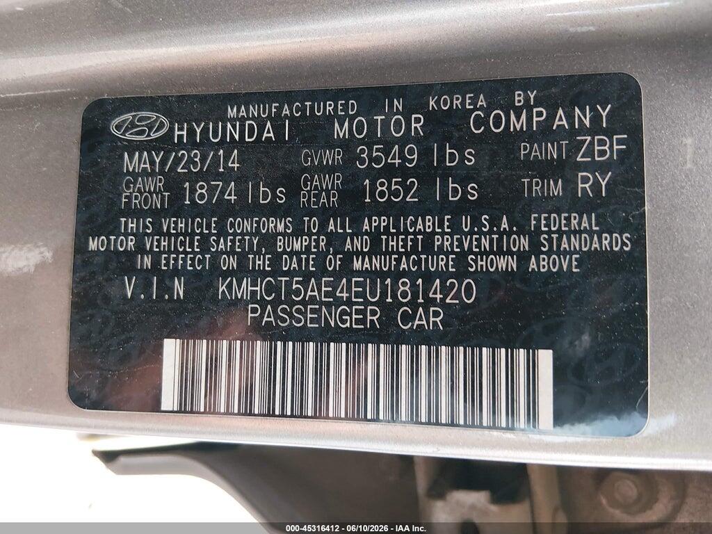 KMHCT5AE4EU181420 2014 HYUNDAI ACCENT photo no. 9