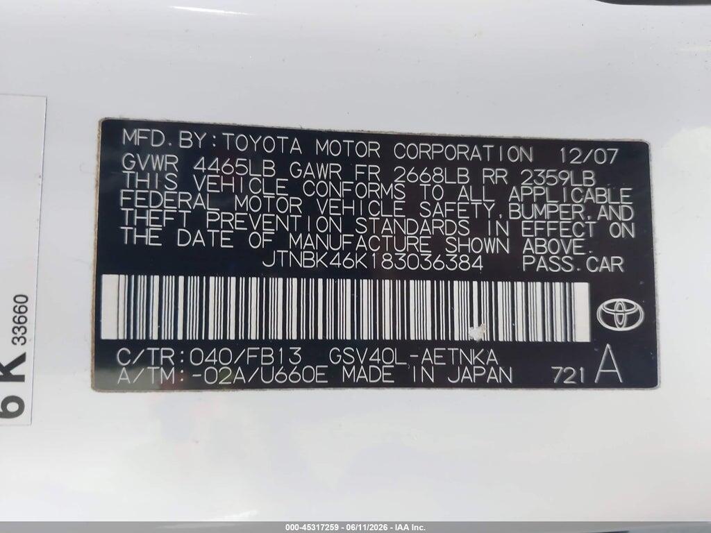 JTNBK46K183036384 2008 TOYOTA CAMRY photo no. 9