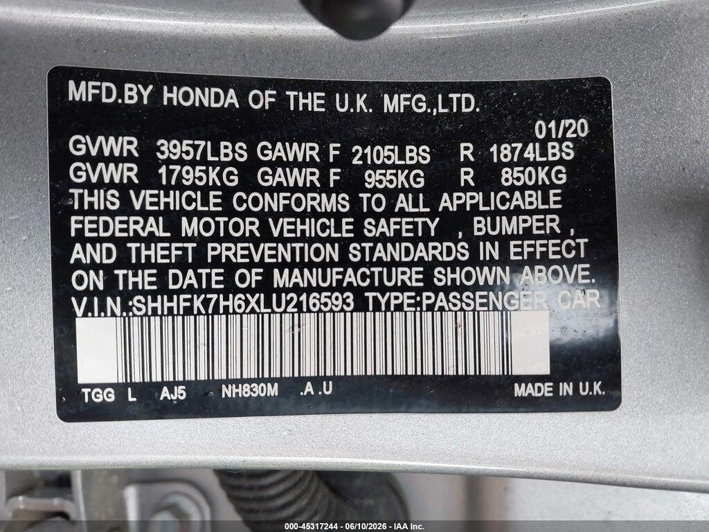 SHHFK7H6XLU216593 2020 HONDA CIVIC photo no. 9