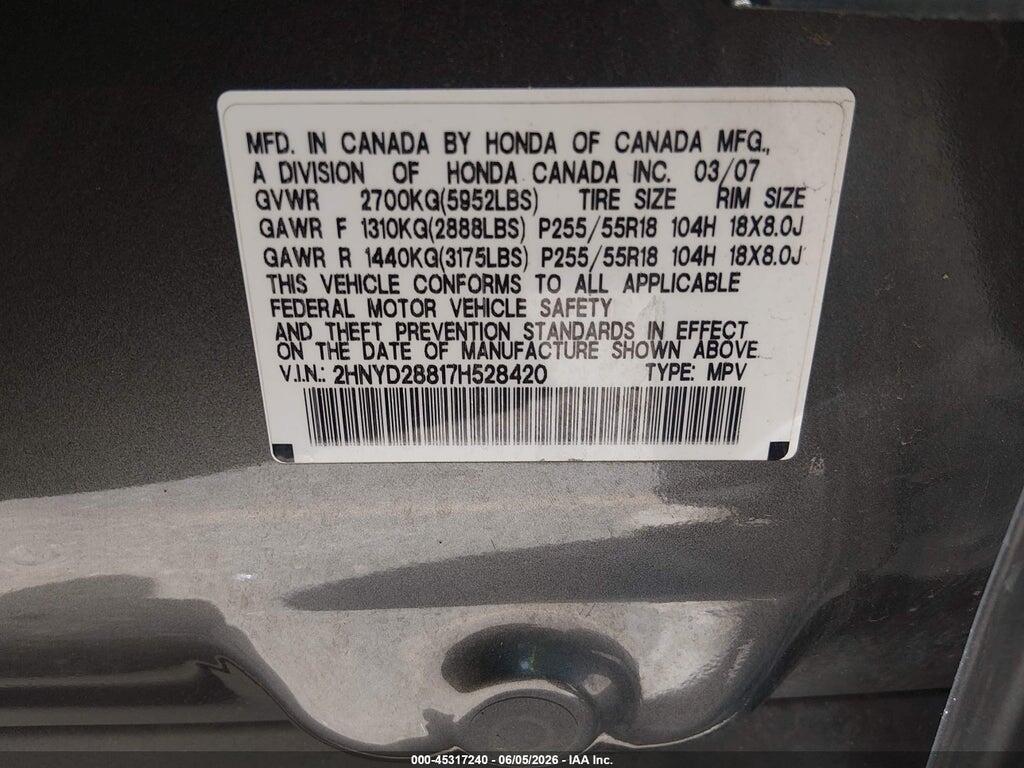 2HNYD28817H528420 2007 ACURA MDX photo no. 9