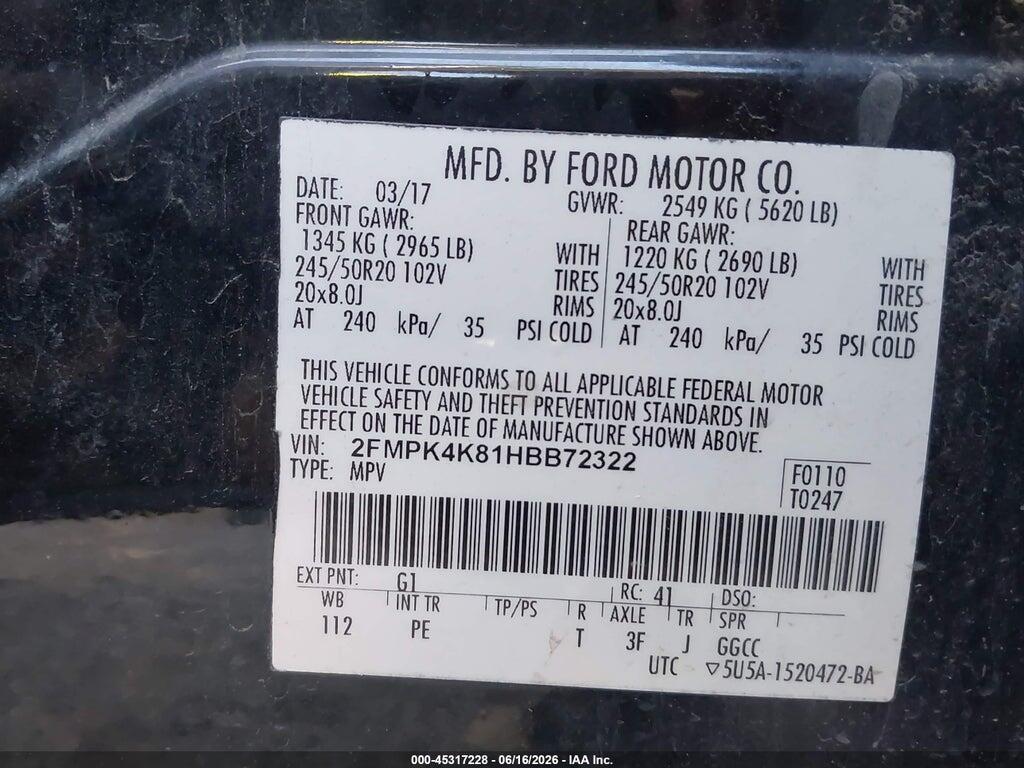 2FMPK4K81HBB72322 2017 FORD EDGE photo no. 9