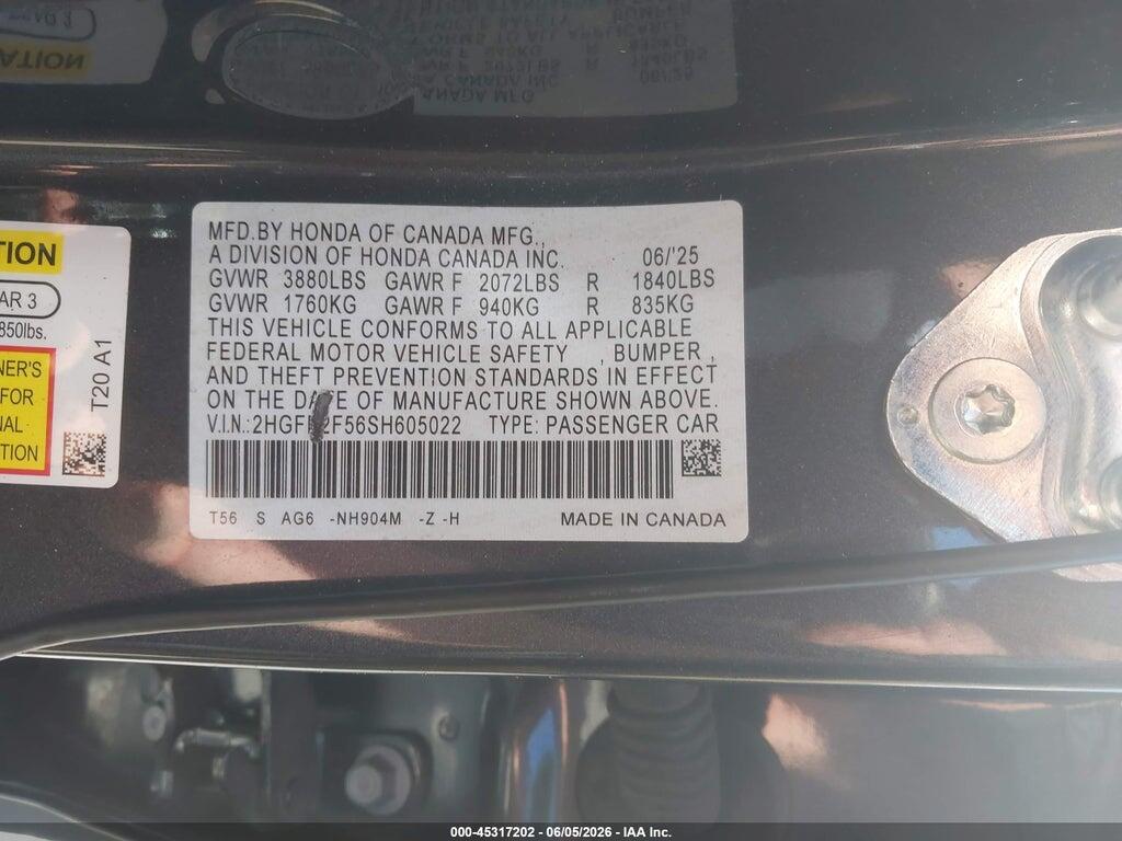 2HGFE2F56SH605022 2025 HONDA CIVIC photo no. 9