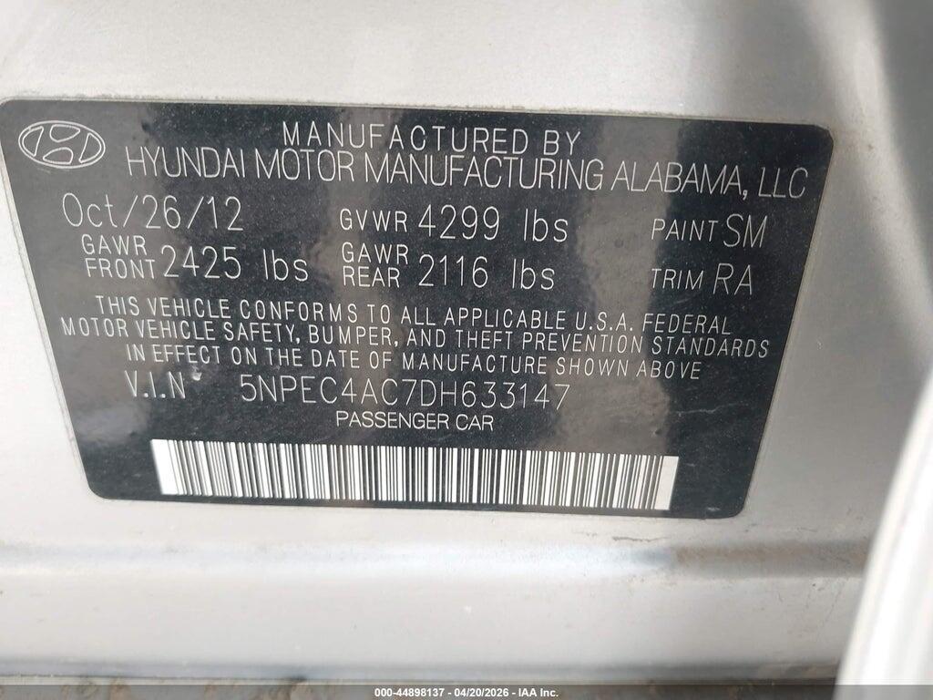 5NPEC4AC7DH633147 2013 HYUNDAI SONATA photo no. 9