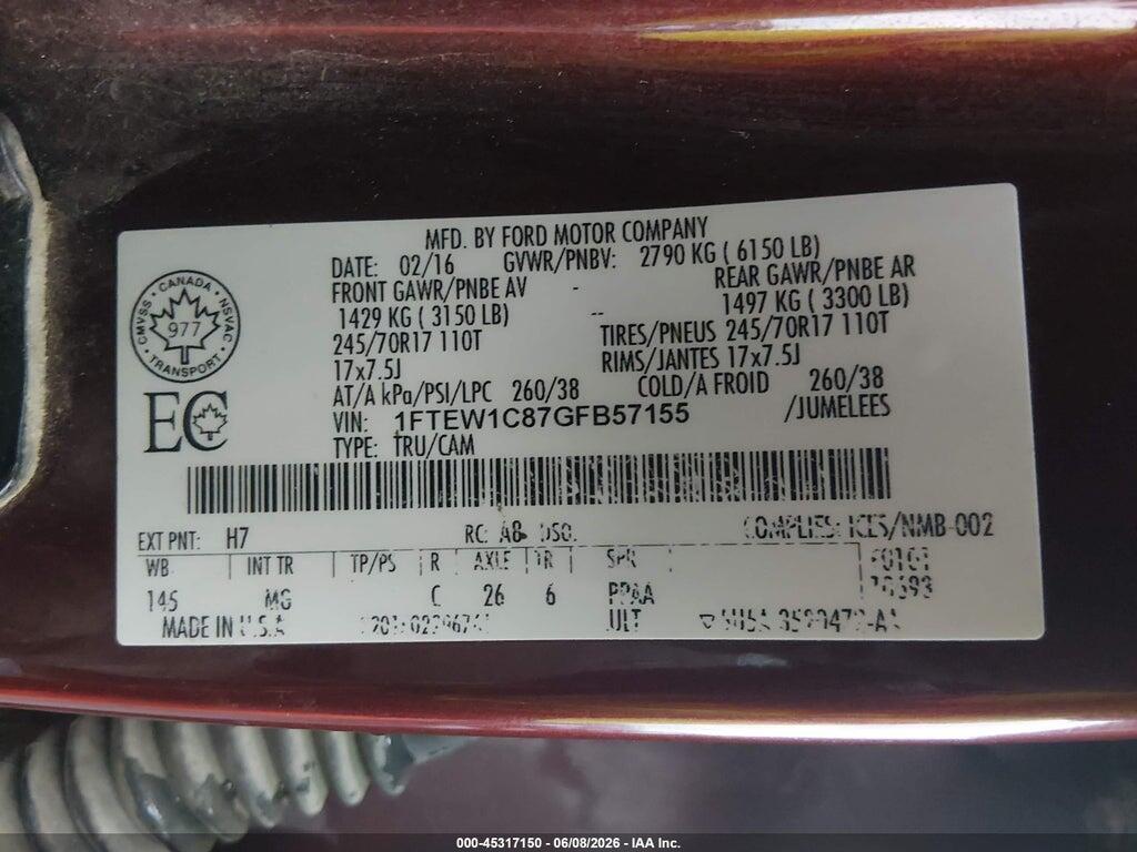 1FTEW1C87GFB57155 2016 FORD F-150 photo no. 9