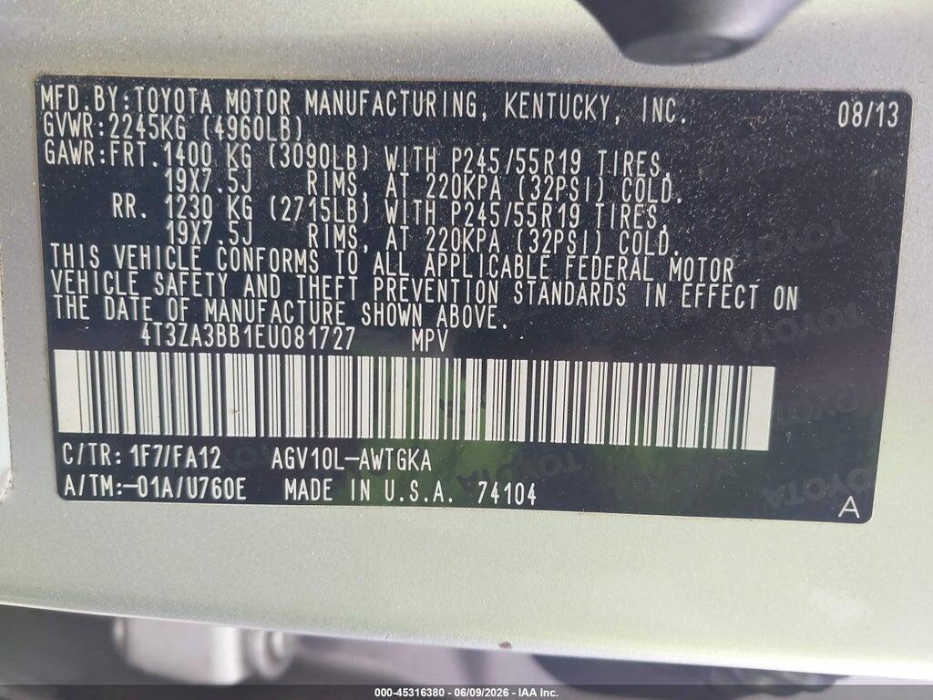 4T3ZA3BB1EU081727 2014 TOYOTA VENZA photo no. 9