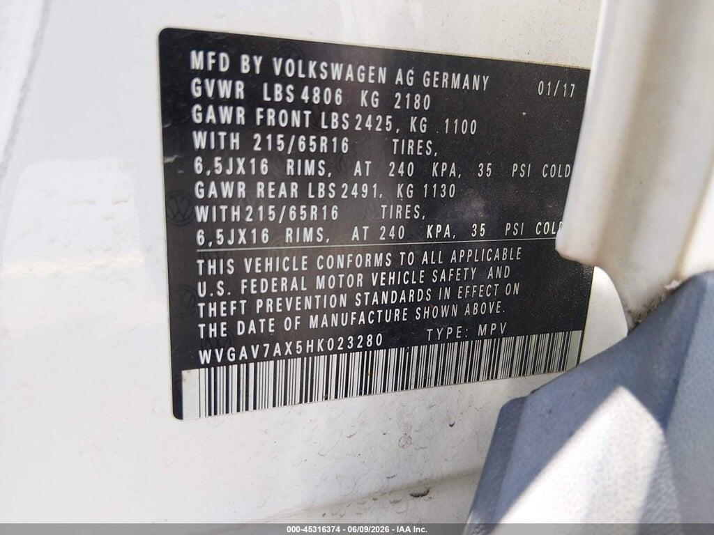 WVGAV7AX5HK023280 2017 VOLKSWAGEN TIGUAN photo no. 9