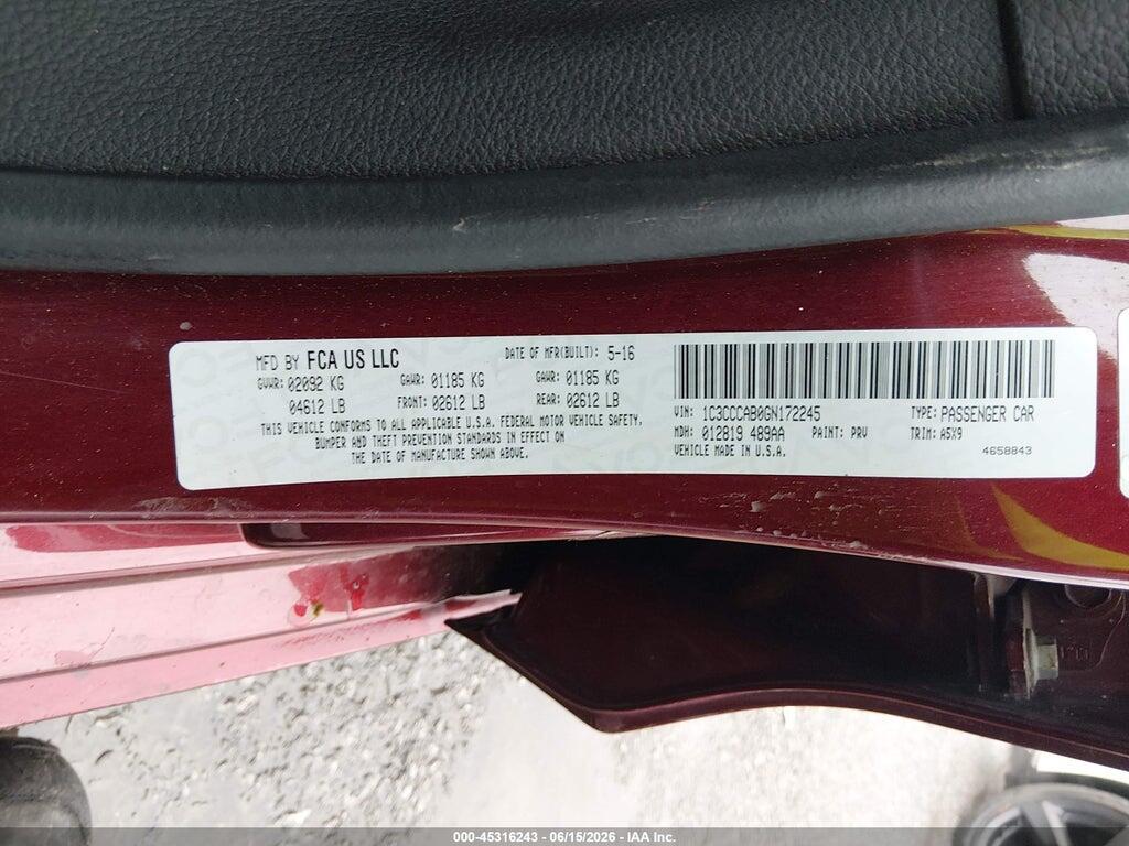 1C3CCCAB0GN172245 2016 CHRYSLER 200 photo no. 9