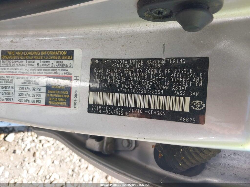 4T1BE46K39U358351 2009 TOYOTA CAMRY photo no. 9