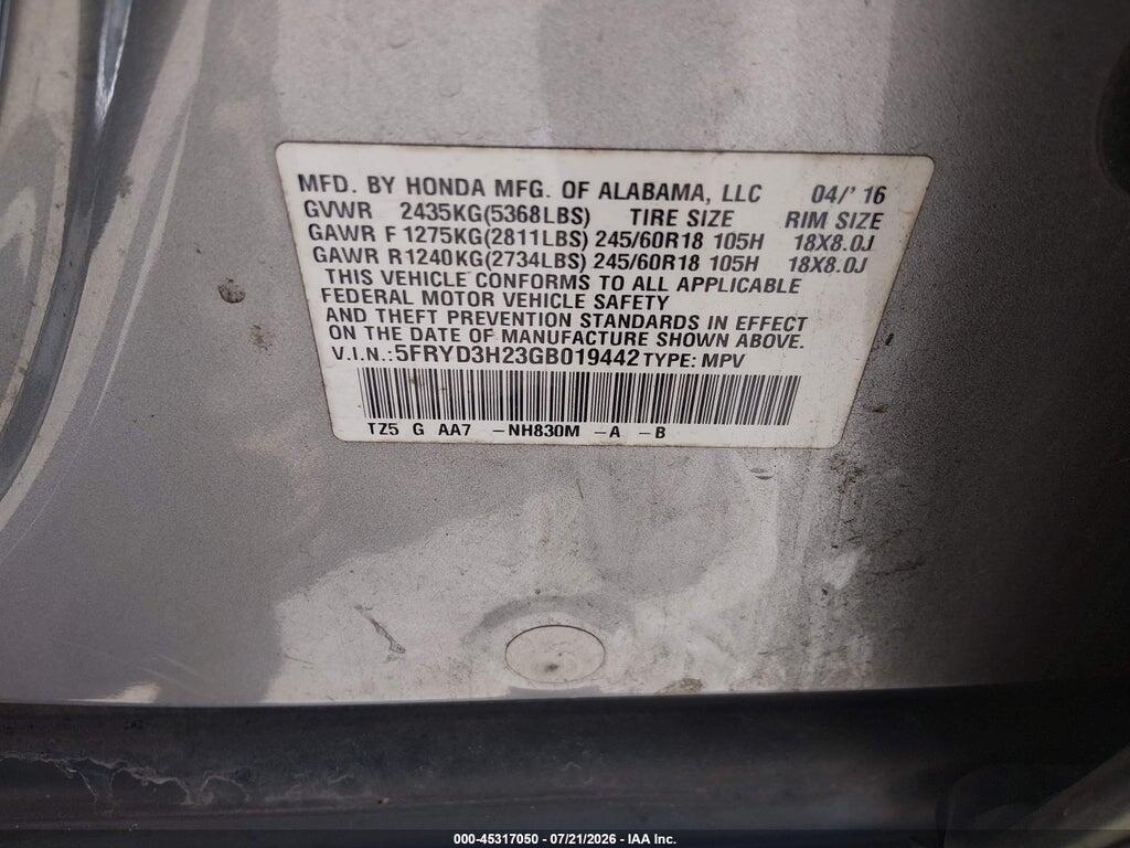 5FRYD3H23GB019442 2016 ACURA MDX photo no. 9
