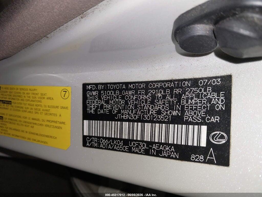 JTHBN30F130123521 2003 LEXUS LS 430 photo no. 9