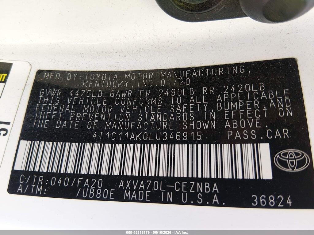 4T1C11AK0LU346915 2020 TOYOTA CAMRY photo no. 9