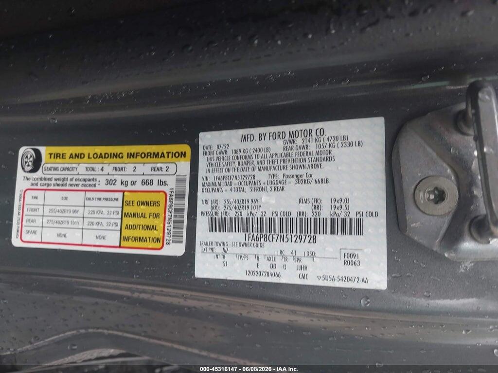 1FA6P8CF7N5129728 2022 FORD MUSTANG photo no. 9