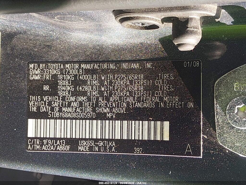 5TDBY68A08S005970 2008 TOYOTA SEQUOIA photo no. 9