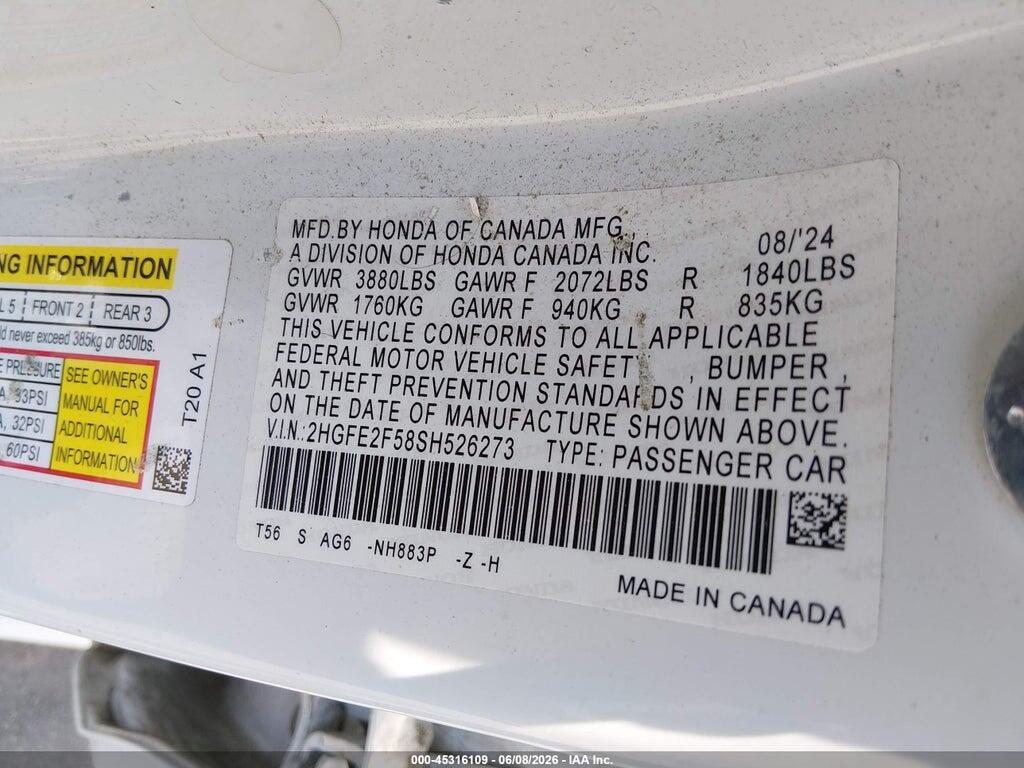 2HGFE2F58SH526273 2025 HONDA CIVIC photo no. 9