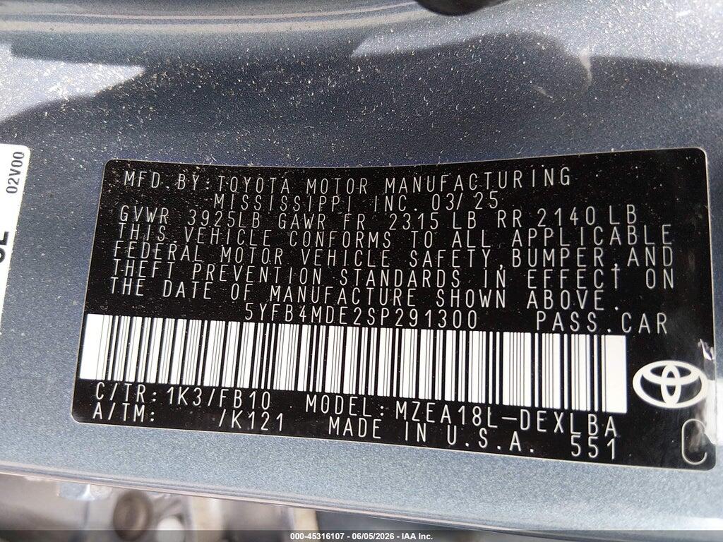 5YFB4MDE2SP291300 2025 TOYOTA COROLLA photo no. 9