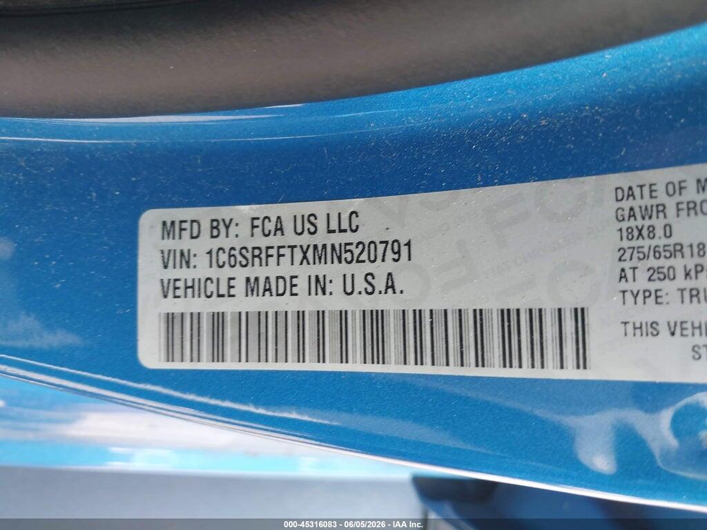 1C6SRFFTXMN520791 2021 RAM 1500 photo no. 9