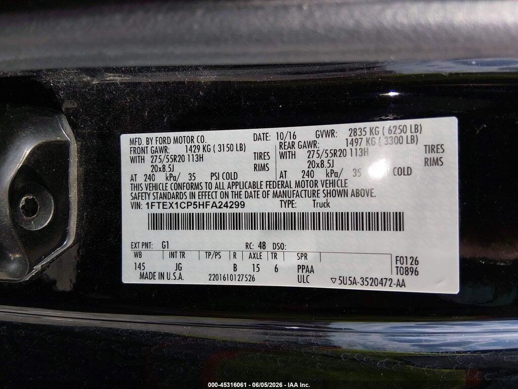 1FTEX1CP5HFA24299 2017 FORD F-150 photo no. 9