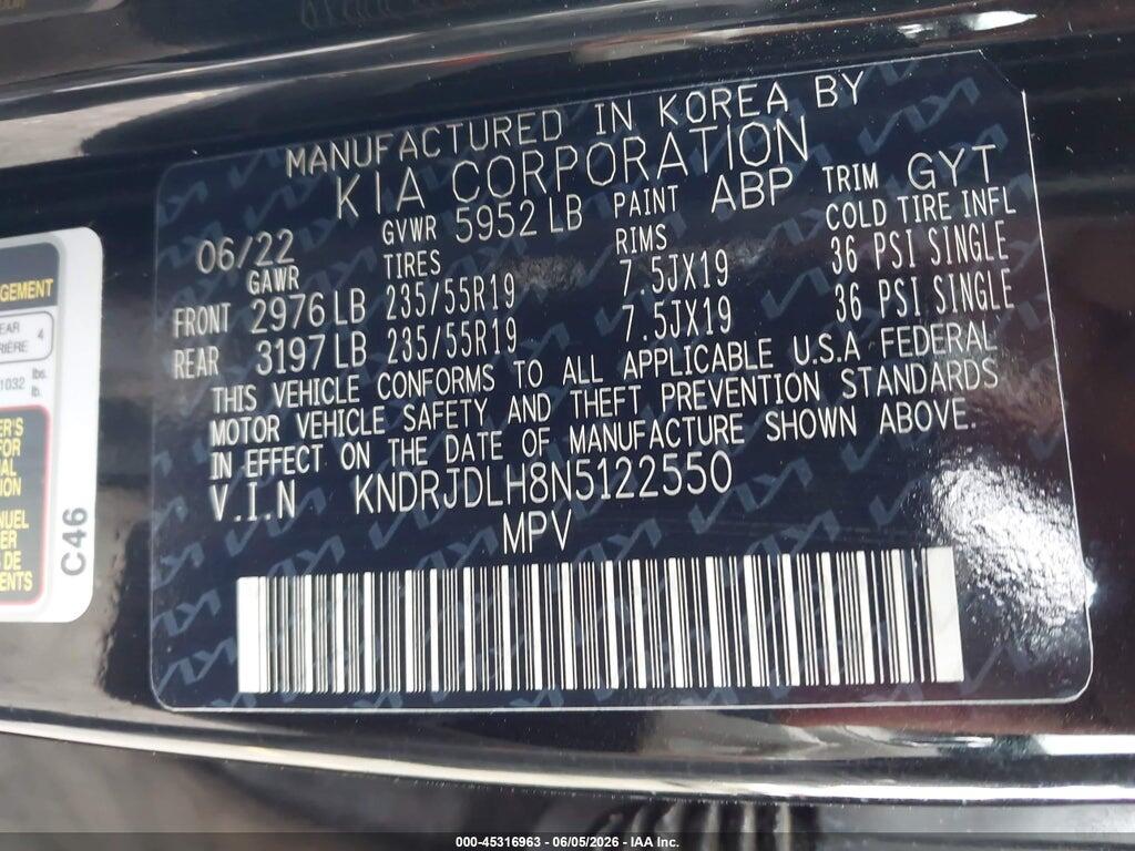 KNDRJDLH8N5122550 2022 KIA SORENTO PLUG-IN HYBRID photo no. 9
